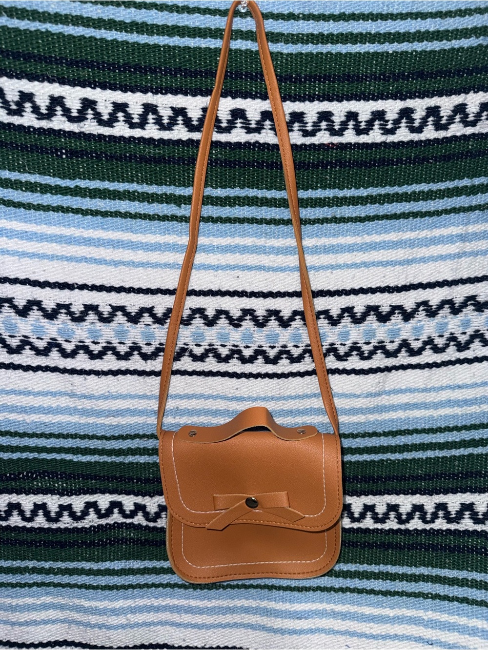Classic Tan Crossbody Bag with Bow Accent
